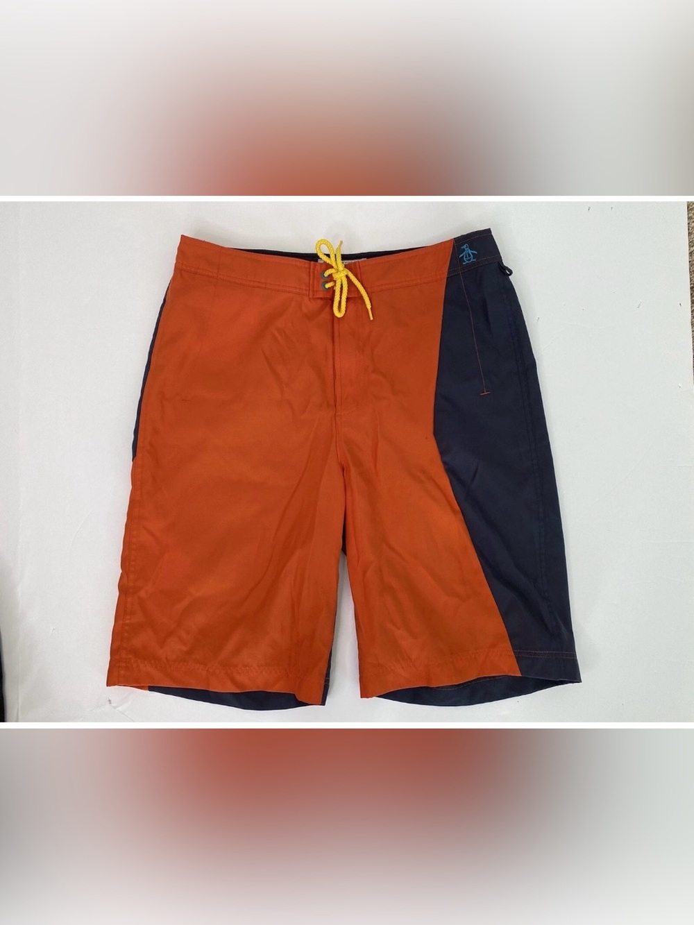 Original Penguin Orange and Navy Colorblock Swim Shorts